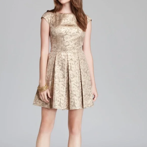French Connection | Dresses | Nwt French Connection Gold Jacquard Dress Cap  Sleeve Holiday Party Size | Poshmark